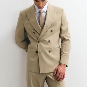 ASOS Natural Regular Double Breasted Suit Blazer for men