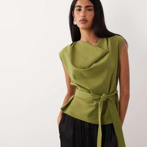River Island Green Tie Waist Tailored Top