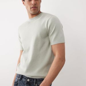 ASOS Grey Essential Fine-rib Knit Crew-neck T-shirt for men