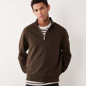 Mango Brown Quarter Zip Sweatshirt for men