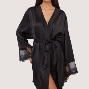 Playful Promises Black Eleanor Satin And Embroidery Robe