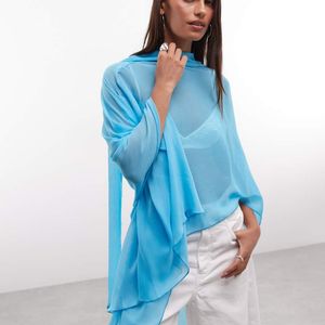 Reclaimed Vintage Blue Sheer Chiffon Poncho
