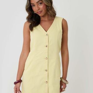 Threadbare Natural Denim V-Neck Mini Pinafore Dress