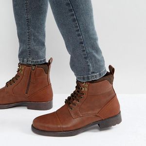 River Island Worker Lace Up Boots In Brown