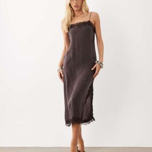 Mango Natural Cami Midi Dress With Lace Trim