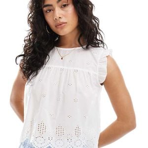 ONLY White Pointelle Frill Sleeve Top