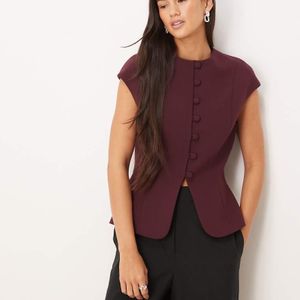 ASOS Purple Grown On Cap Sleeve Waistcoat