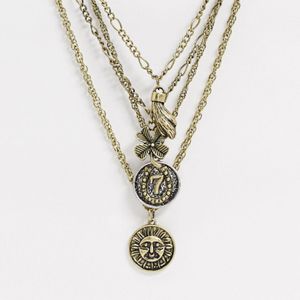 Reclaimed (vintage) – Mehrreihige Halskette mit Kleeblattdesign in Mettallic für Herren