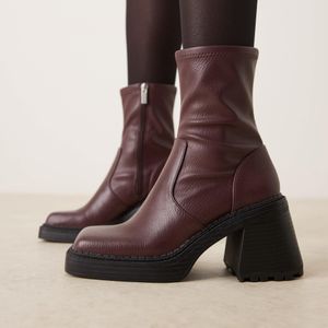 ASOS Brown Wide Fit Reign Square Toe Mid-heel Platform Boots