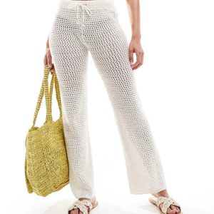 Pull&Bear White Open Knit Crochet Trouser