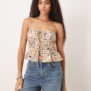 Abercrombie & Fitch Blue Puff Sleeve Tie Front Top