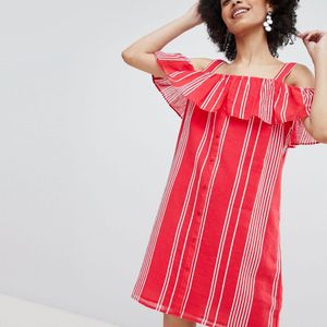 ONLY Red Stripe Cold Shoulder Button Through Mini Dress