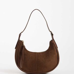 New Look Brown Faux Suede Scoop Oval Shoulder Bag