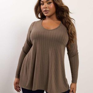 Yours Clothing Brown Ribbed Swing T-Shirt