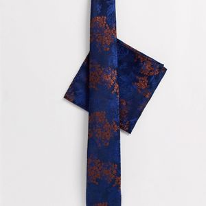 Set con cravatta blu navy a fiori arancioni dévoré di Burton da Uomo