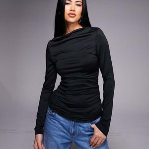 Threadbare Blue Slinky Slash Neck Long Sleeve Top