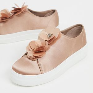 Simply Be Pink Wide Fit – Sneaker mit Blüten
