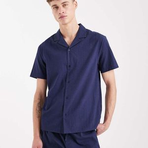 Aray Blue Short Sleeve Seersucker Beach Shirt
