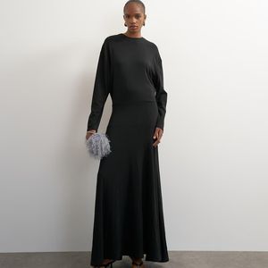 TOPSHOP Black Viscose Blend Jersey Long Sleeve Dropped Waist Maxi Dress