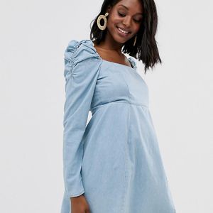 ASOS Asos Design Maternity - Milkmaid - Denim Mini-jurk in het Blauw