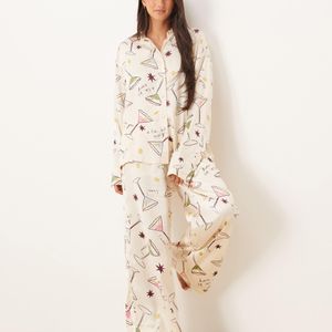 ASOS Natural Oversized Satin Shirt And Trouser Pyjama Set
