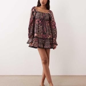 Miss Selfridge Brown Milkmaid Smock Dress