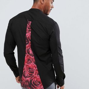 Camisa negra de manga larga con panel de rosas Siksilk de hombre de color Negro