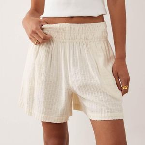 Vila Natural Shirred Waist Textured Shorts