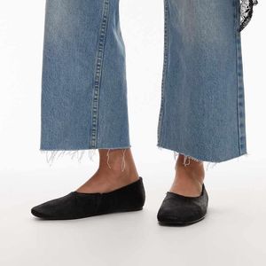 Mango Blue Hair On Real Leather Square Toe Flat Shoe