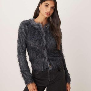 ASOS White Knitted Extreme Eyelash Neat Fit Cardigan