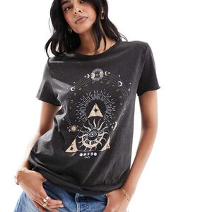 ONLY Black Acid Wash Celestial Print T-Shirt