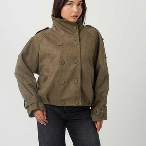Brave Soul Green Faux Suede Double Breasted Jacket