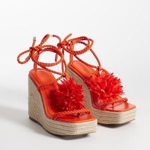ASOS Red Topaz Square Toe Wedge With Flower Trim