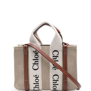 Chloé White Woody Mini Linen Tote