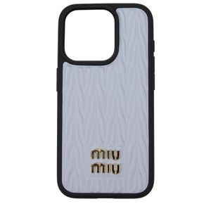 Miu Miu Black I Phone Case I Phone 15 Pro Leather Sky/Cornflower