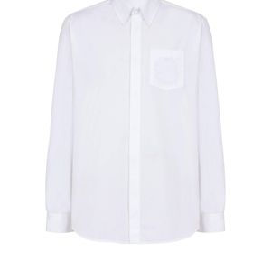 Balmain White Écusson Embroidered Poplin Shirt for men
