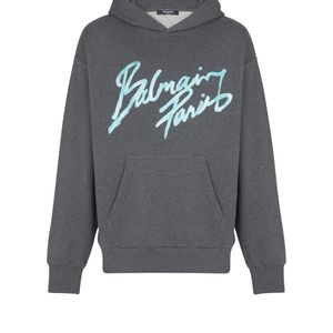 Balmain Grey Printed Hoodie for men