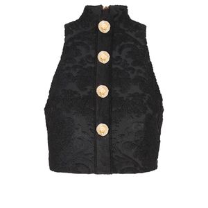 Balmain Black Baroque Pattern Buttoned Top