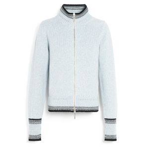 Barrie Blue Mottled Cashmere Zip-up Cardigan