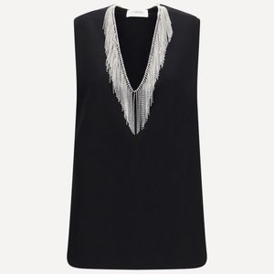 Max Mara Black Faglia V-Neck Top With Crystals