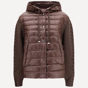 Herno Brown Down Jacket With Wool Sleeves