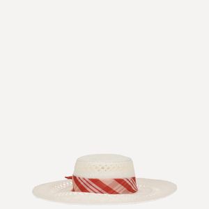 Ermanno Scervino Pink Wide-Brim Hat With Vichy Print Silk Scarf