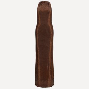 Self-Portrait Brown Embellished Maxi Dress With Cross-Back Straps