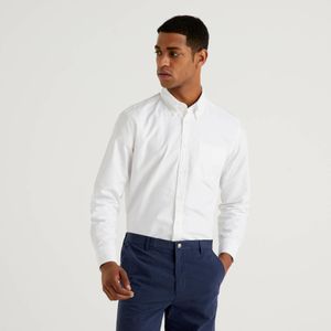 Camisa Regular Fit De 100 % Algodón Benetton de hombre de color Blanco