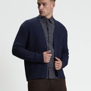 Ben Sherman Blue Long Sleeve Texture Cardigan In Dark Navy for men