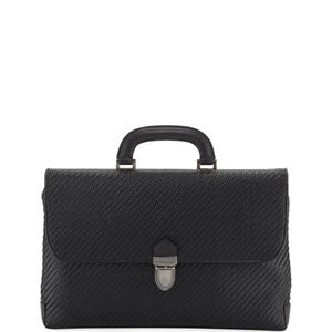 Ermenegildo Zegna Black Men's Pelle Tessuta Flat Briefcase Business Bag for men