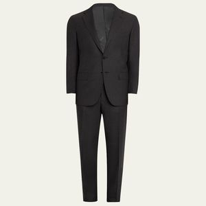 Kiton Black Solid Wool-Silk Suit for men