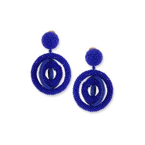 Oscar de la Renta Blue Triple Beaded Clip-on Hoop Earrings