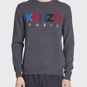 メンズ KENZO ロゴパッチ セーター グレー
