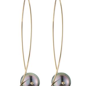 Mizuki Metallic 14k Gold Black Tahitian Pearl Earrings